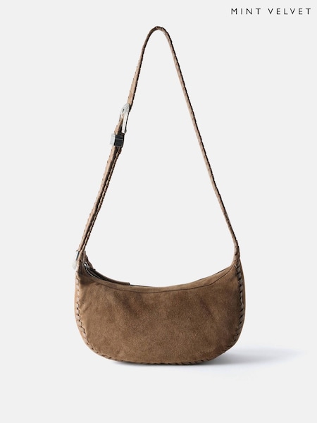 Mint Velvet Brown Frankie Whipstitch Suede Bag (F88703) | €165