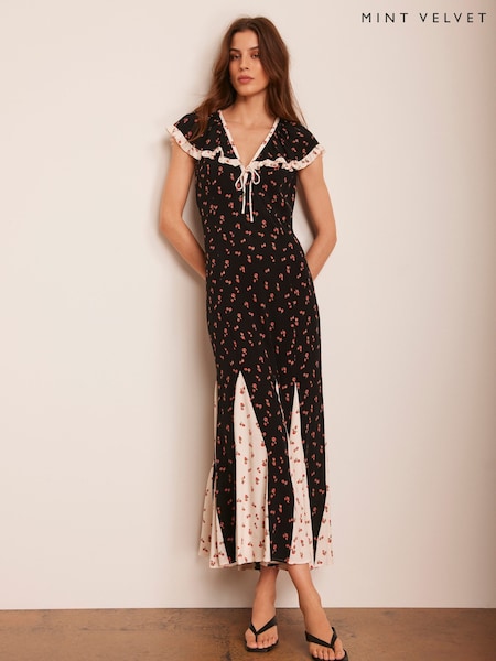 Mint Velvet Black Strawberry Print Maxi Dress (F88705) | €245
