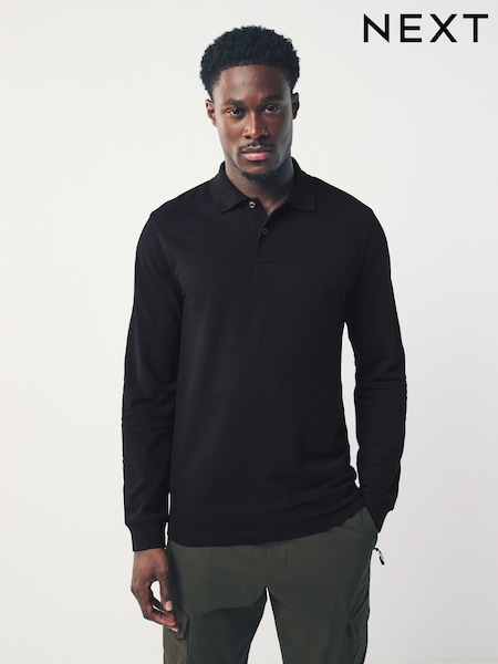 Black Slim Fit Long Sleeve Pique Polo Shirt (F88722) | €29