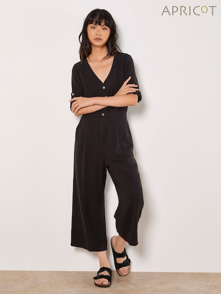 Apricot Black Button Detail Slub Jumpsuit (F88742) | €69