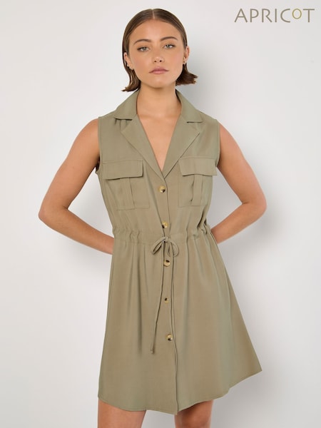 Apricot Green Utility Tie Sleeveless Shirt Dress (F88746) | €51