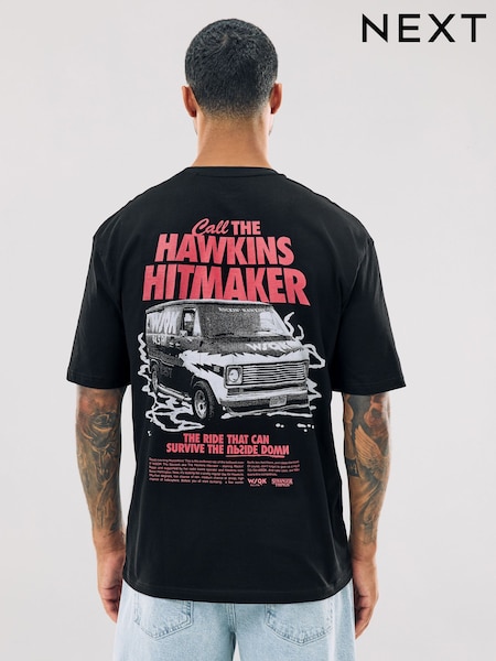 Black Stranger Things Graphic Print T-Shirt (F88894) | AED96