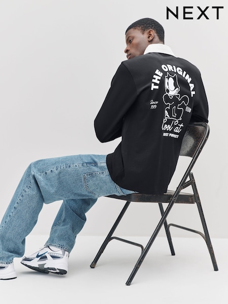 Black Felix the Cat Relaxed Fit Christmas Graphic Print T-Shirt (F88910) | €29