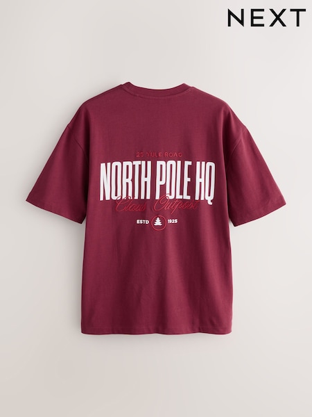 Burgundy Red Text Relaxed Fit Christmas T-Shirt (F88917) | €22