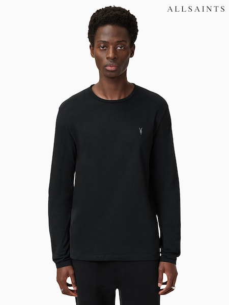 AllSaints Black Brace Long Sleeve Crew Neck 100% Organic Cotton T-Shirt (F88939) | €72