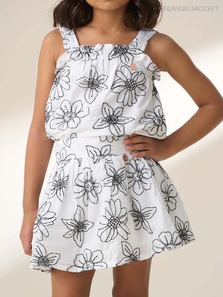 Angel & Rocket White Maya Embroidered Woven 100% Cotton Skirt (F88993) | R$ 235 - R$ 275