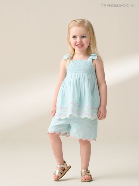 Angel & Rocket Blue Lina Embroidered 100% Cotton Top and Shorts Set (F89009) | R$ 275 - R$ 295