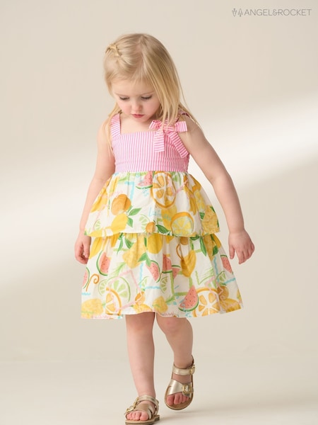 Angel & Rocket Pink Lydia Multi Tiered Fruit 100% Cotton Sundress (F89026) | R$ 275 - R$ 295