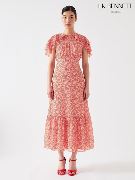 LK Bennett Pink Billie Multi Silk Blend Blossom Print Dress With Silk Metal Base (F89042) | 2,470 QAR