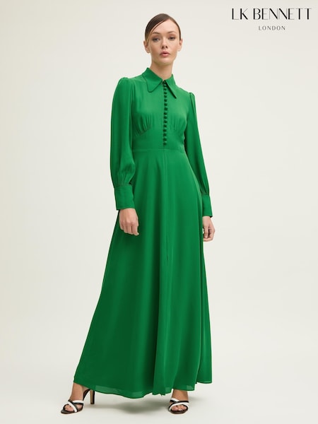 LK Bennett Green Harley Jelly Bean Crepe Maxi Dress With Button Front (F89052) | 23,972 UAH