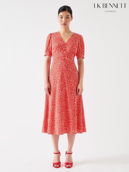 Lk Bennett Rosamund Aurora Silk Blend Ikat Spot Print Silk Blend Dress (F89053) | €629