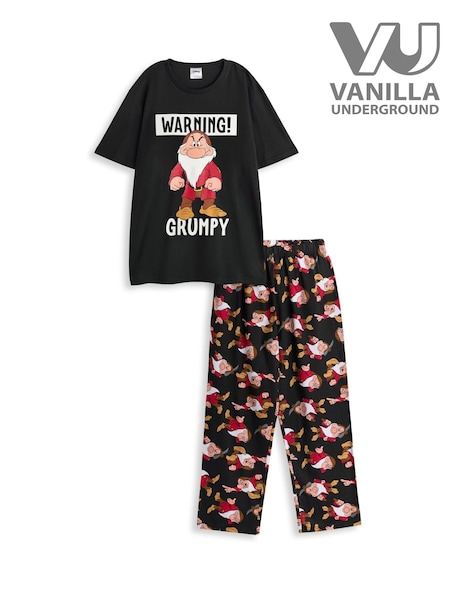 Vanilla Underground Black Mens Disney Snow White Black Short Sleeve Long Leg 100% Cotton Pyjamas Set (F89081) | €37