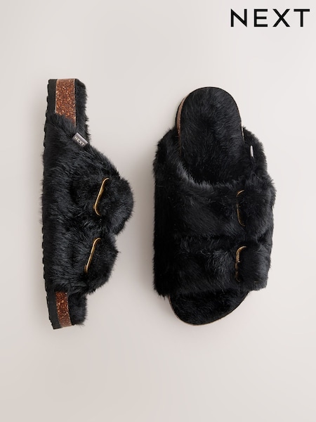Black Footbed Comfort Slippers (F89084) | €27