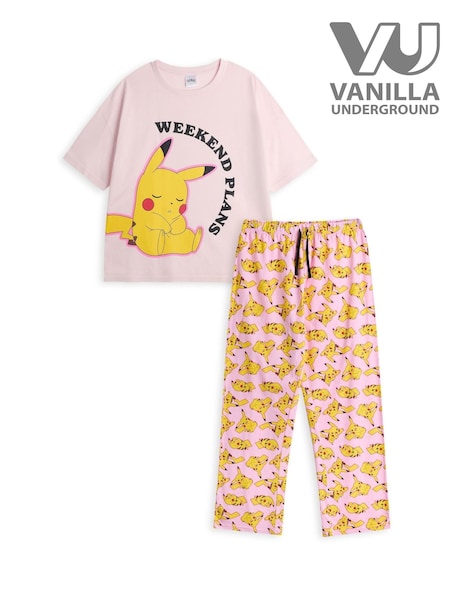 Vanilla Underground Pink Womens Pokemon Pink Short Sleeve Long Leg 100% Cotton Pyjamas Set (F89090) | R$ 340
