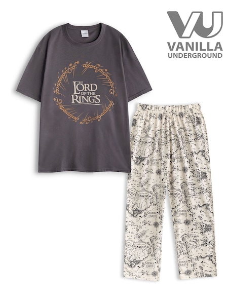 Vanilla Underground Grey Mens Lord Of The Rings Grey Short Sleeve Long Leg 100% Cotton Pyjamas Set (F89096) | €37