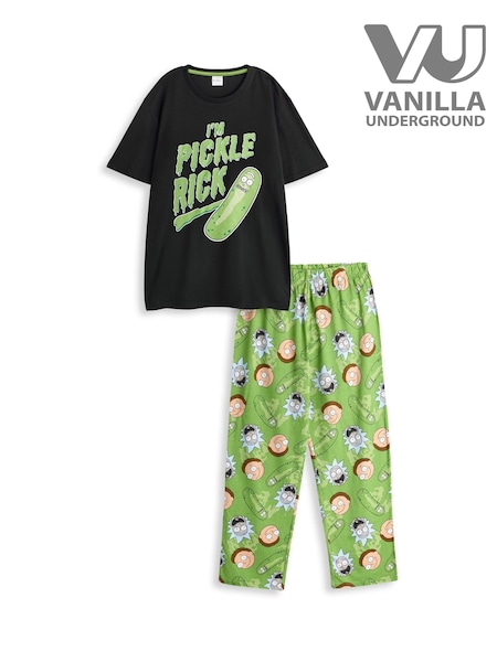 Vanilla Underground Green Mens Rick And Morty Multicoloured Short Sleeve Long Leg 100% Cotton Pyjamas Set (F89098) | €37