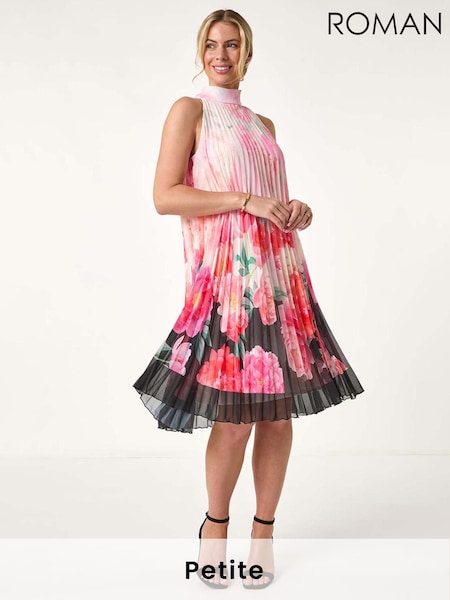Roman Petite Floral Print Halter Pleat Dress (F89102) | €93