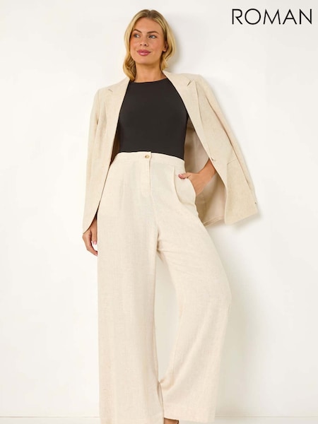 טבעי - Roman Petite Smart Linen Mix Trousers (F89124) | ‏264‏₪