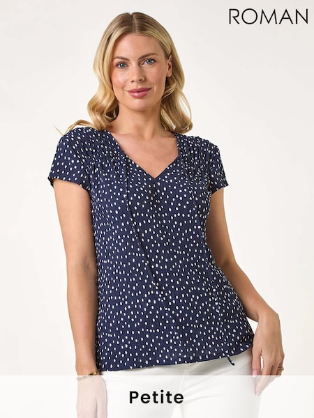 Roman Petite Spot Print Crinkle V-Neck Top (F89129) | ‏201‏₪