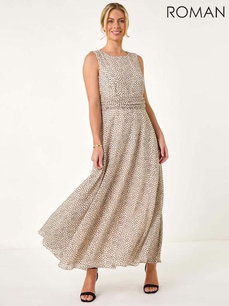 Roman Petite Spot Print Ruched Waist Midi Dress (F89137) | €86