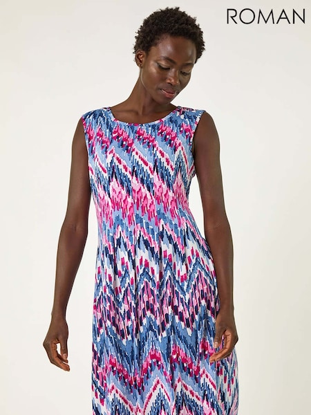 Roman Blue Abstract Print Panelled Midi Dress (F89140) | R$ 580