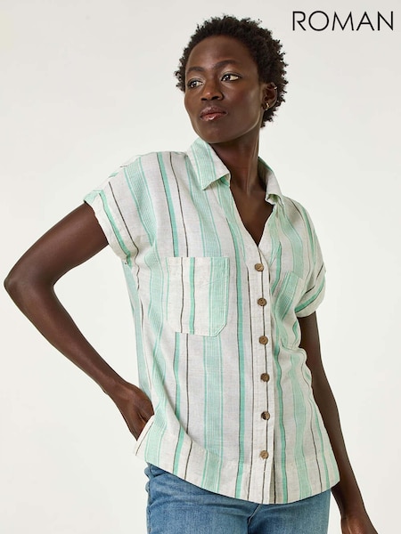 Roman White/Green Verticle Stripe Short Sleeve Shirt (F89146) | €45