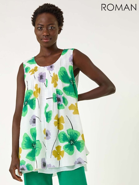 Roman Green Abstract Print Overlay Top (F89157) | €51