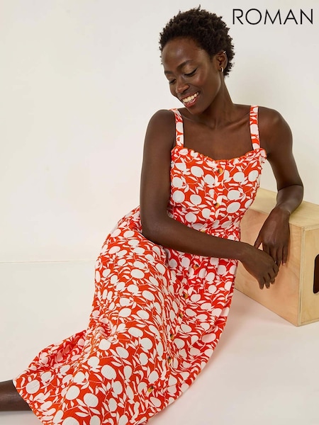 Roman Orange Fruit Print Midi Sundress (F89162) | €69