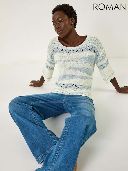 Roman White Textured Crew Neck Knit Jumper (F89175) | €51