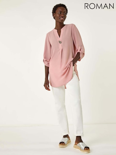 Roman Button Detail Longline Tunic Top (F89179) | €63