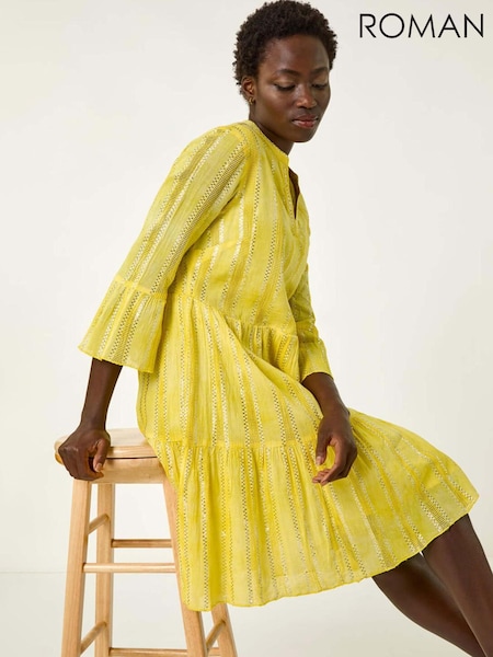 Желтый - Roman Tie Dye Print Shimmer Smock Dress (F89187) | €64