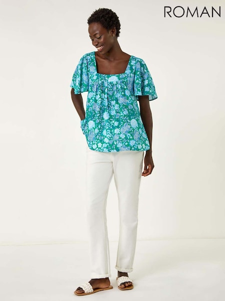 Roman Floral Print Square Neck Top (F89191) | 298 LEI