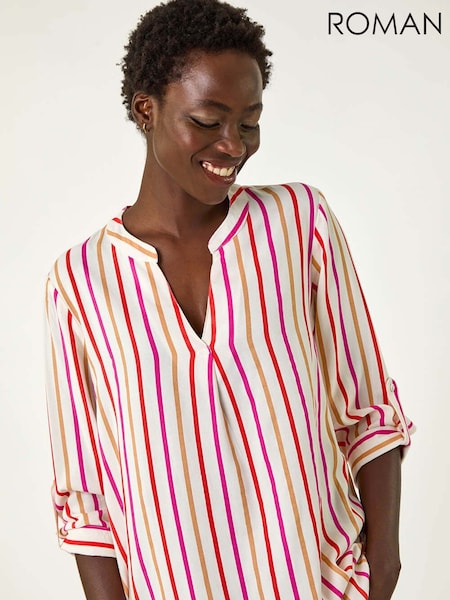 Roman Pink Vertical Stripe Pleat Detail Top (F89197) | €51