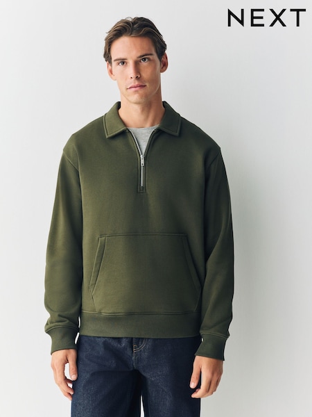 Khaki Green Polo Neck Cotton Rich Jersey Sweatshirt (F89257) | 158 QAR