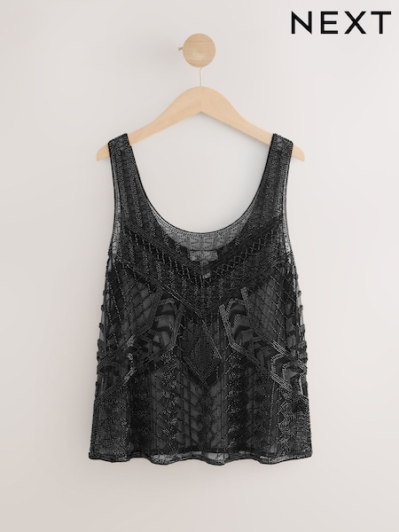 Black N. Premium Beaded Cami Top (F89307) | AED285
