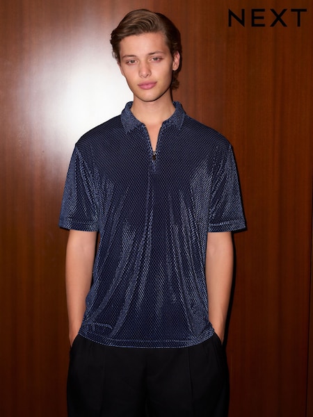 Blue Velour Pattern Polo Shirt (F89313) | €39