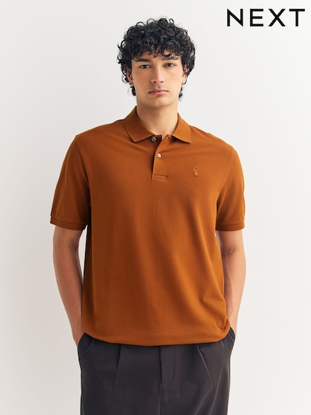 Amber Orange Regular Fit Short Sleeve Pique Polo Shirt (F89318) | €24