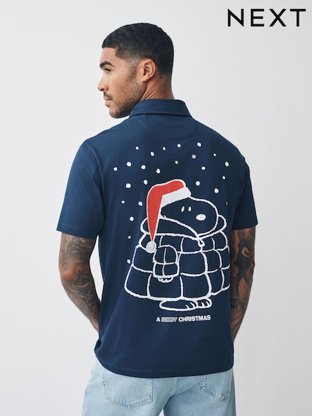 Navy Blue Snoopy Christmas Polo Shirt (F89330) | 148 QAR