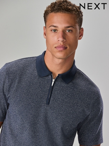 Navy Blue Twill Heritage Brushed Pattern Polo Shirt (F89339) | 148 QAR