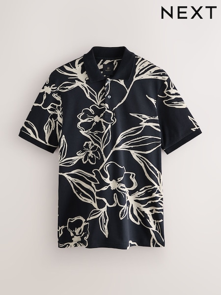 Black Gold Floral Short Sleeve Print Polo Shirt (F89347) | 139 QAR