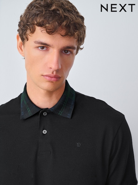 Black Green Check Short Sleeve Smart Collar Polo Shirt (F89348) | 139 QAR