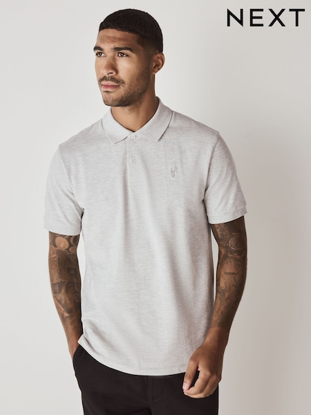 Light Grey Marl Regular Fit Short Sleeve Pique Polo Shirt (F89349) | 89 QAR