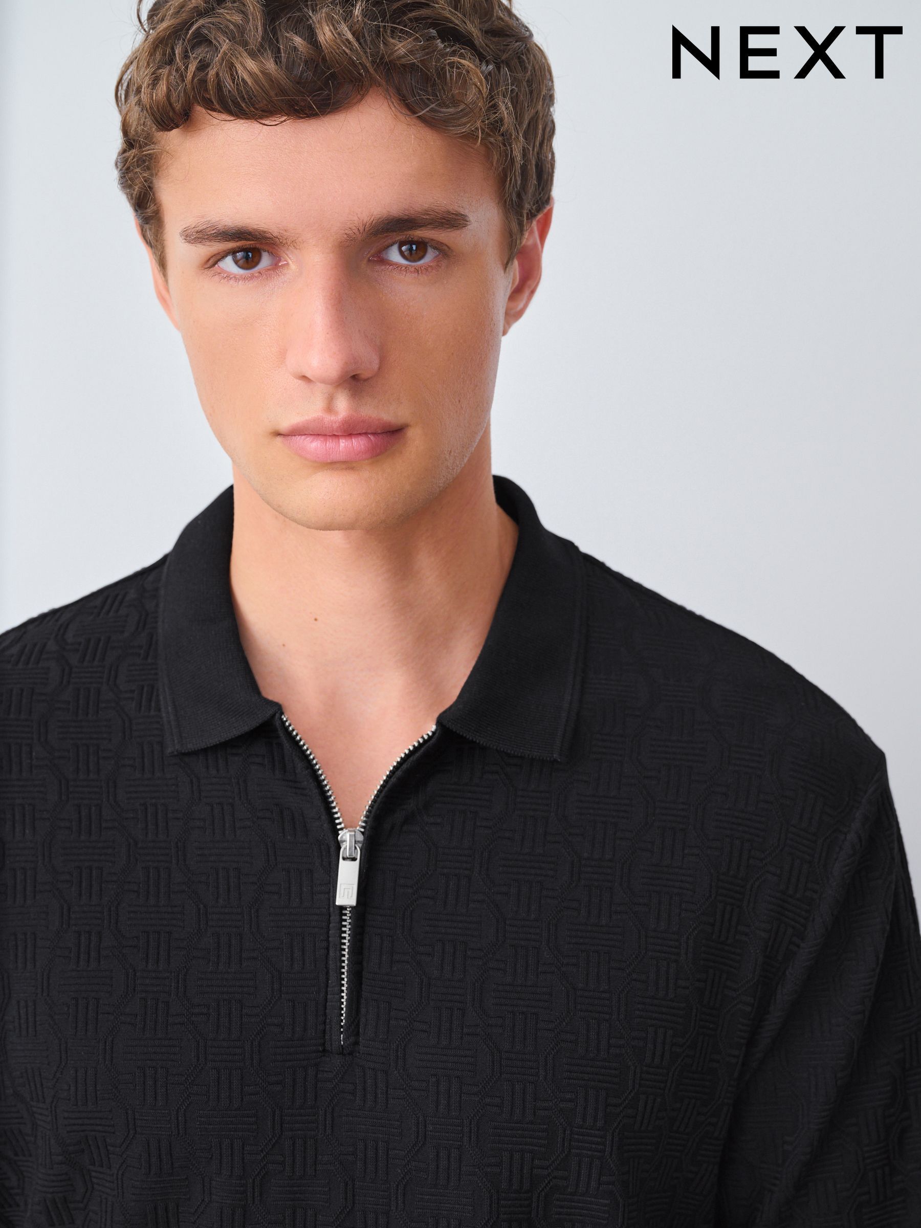 Buy Men's Polo Shirts Cotton Zip Neck Long Sleeve Online | Next Brazil