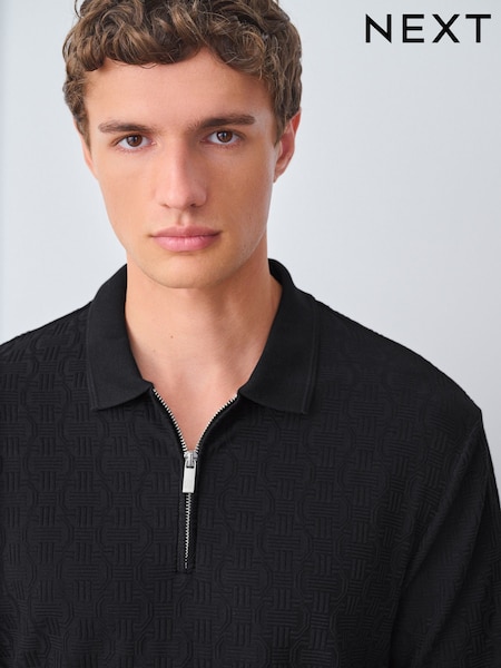 Black Smart Quarter Zip Polo Shirt (F89362) | 168 QAR
