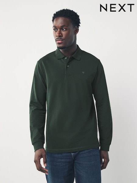 Olive Green Regular Fit Long Sleeve Pique Polo Shirt (F89375) | 109 QAR