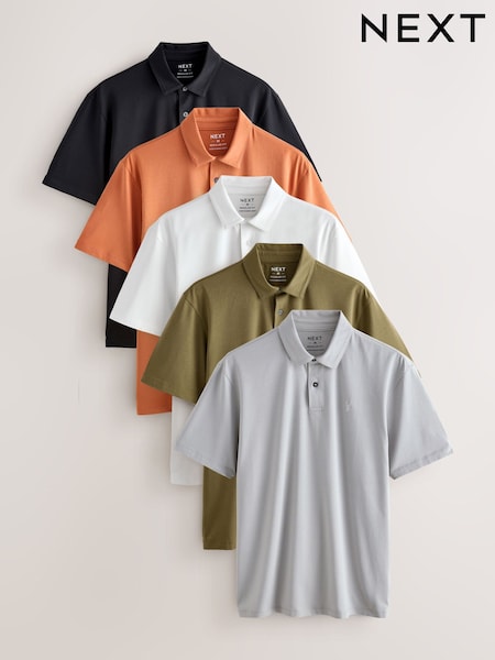 Amber/Olive/Greys Regular Fit Short Sleeve Jersey Polo Shirts 5 Pack (F89380) | €77
