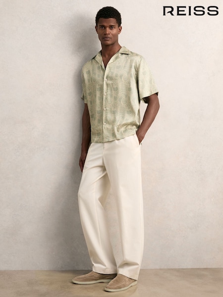 Reiss Sage Green Waver Wave Print Cuban Collar Shirt (F89389) | €140