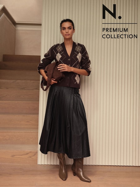 Chocolate Brown Argyle - 100% Merino Wool N. Premium Cardigan (F89422) | 86 €