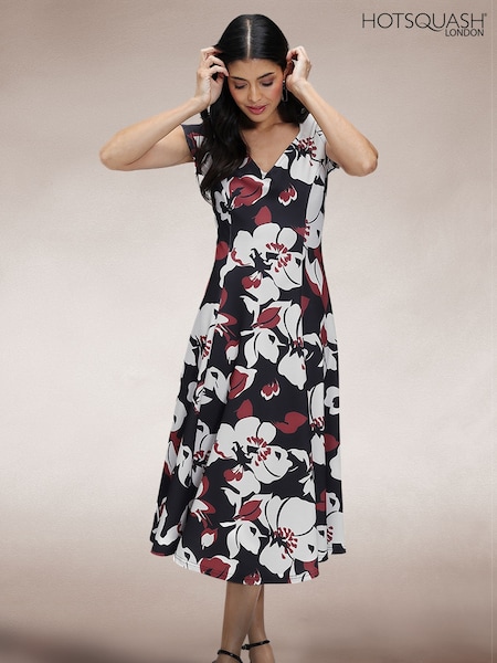 Hot Squash A Line Midi Black Dress with Cap Sleeves (F89451) | R$ 1,235