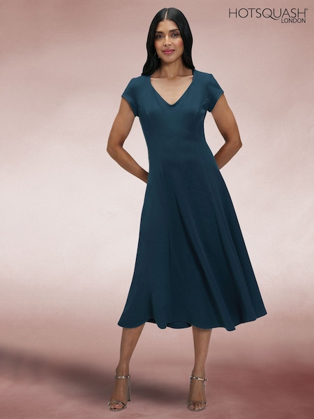 Hot Squash Blue A-Line Midi Dress with Cap Sleeves (F89455) | 7,510 UAH